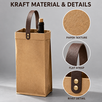 Sacs à vin en papier kraft avec logo personnalisé et poignées plates pour l'emballage de bouteilles en vineries, commandes en gros et fourniture de marques OEM