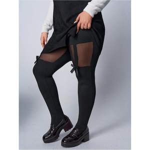Collants opaques taille haute personnalisés pour femmes avec détail nœud, épaisseur moyenne, couleur unie, en Spandex et Polyester - Product Image 2