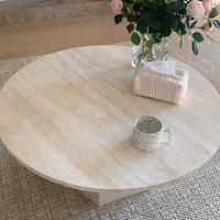 Table basse ronde en travertin naturel, style moderne et simple, pour salon, chambre, hôtel, villa, par Cammy Stone