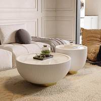 Table basse en pierre style crème français, design minimaliste moderne, aucun assemblage requis, pour petit appartement, salon, luxe léger