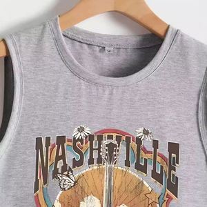 Camiseta sin mangas de verano para mujer, diseño gráfico de guitarra de Nashville Love Music, ajuste holgado informal, con logo frontal personalizado, camiseta corta - Product Image 3