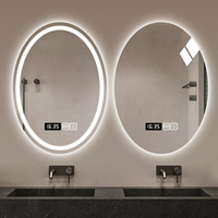 Miroir de salle de bain mural intelligent moderne ovale à LED avec interrupteur tactile anti-buée, verre éclairé, cadre en métal