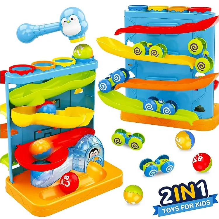 Carro de brinquedo 2 em 1, carro com rampa para corrida, pista de corrida, aprendizagem, desenvolvimento inicial, diversão, montessori, brinquedo com motor fino para crianças