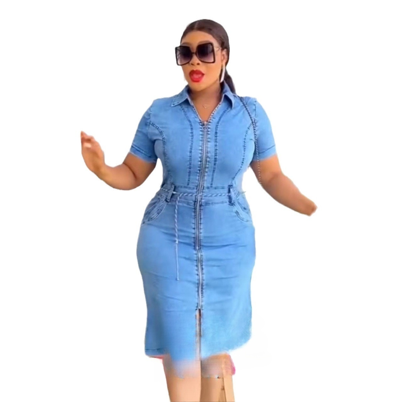 green emerald velvet dress Elegant Blue Denim Dress for Summer Events and Casual Outings main image 0