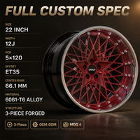 Jantes forgées rouges à 12 rayons, 3 pièces, 22x12 5x120 ET35 6061 T6, jantes profondes personnalisées pour Toyota