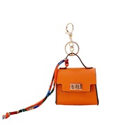 Gantungan Kunci Tas Kulit PU Mini dengan Dekorasi Syal Sutra, Dompet Koin, Liontin untuk Wanita, Aksesori Gantungan Kunci Mobil, Tas Ransel, dan Tas Tangan