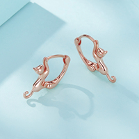 Boucles d'oreilles créoles tendance en forme de chat, en argent sterling 925 plaqué or noir et or rose, mignonnes boucles d'oreilles animales pour femmes, cadeau en gros