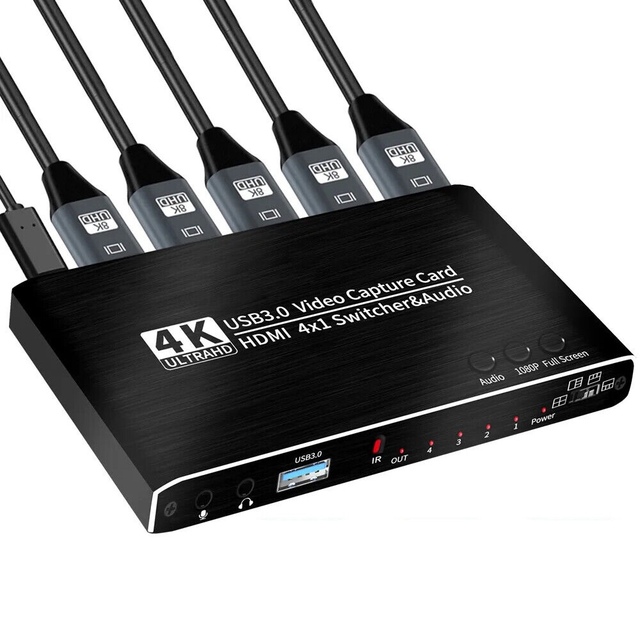 SYONG 4 in 1 for HDMI Video Game Capture Card 4 Channel USB 3.0 Multi-Channel Video Mixer Switcher for Live Broadcasting Camera