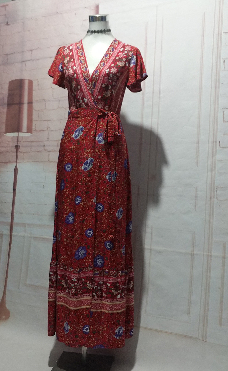 Looking up chic women bohemian casual maxi beach dress