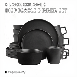 Modern European Fine Ceramic Tableware Disposable Stoneware <b>Black</b> <b>Dinner</b> <b>Set</b> Wholesale Ceramic Crockery Dinnerware <b>Sets</b> - Product Image 3