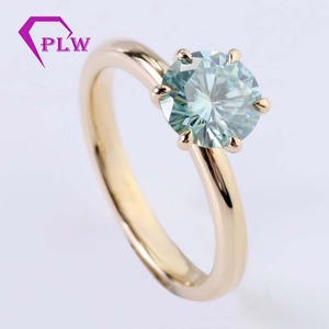 Anillo de diamantes Moissanite Provenza Oro amarillo macizo de 14 quilates 1CT Corte redondo Azul Conjunto de anillos de comprom - Product Image 4