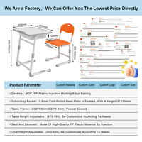 Ensemble bureau et chaise d'école ergonomique réglable en hauteur avec cadre de type C, tiroirs en MDF et plastique PP, structure métallique, certifié CE, fournisseur d'usine IOS