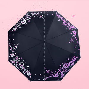 Parapluie pliant automatique noir anti-UV, couleur fleur de cerisier, impression personnalisée, compact, résistant à la pluie et au soleil, trois plis, étanche, pour voyage - Product Image 2