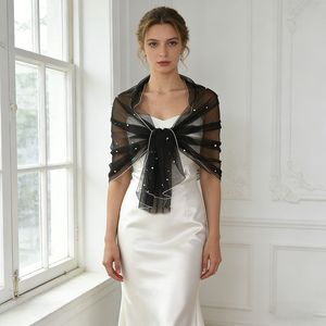 YouLaPan VG91 Popular capa de mujer de una pieza perla tul Crop Top boda fiesta vestido de noche chal nupcial Bolero - Product Image 1