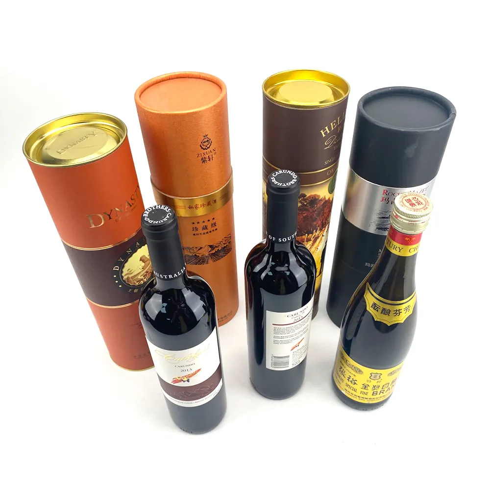 Custom Sublimation Luxury Wine Cajas De Embalaje Boxes Packing Wooden Gift Wine Bottle Carton Paper Tube Boxes Packaging