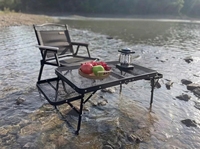 Meja Lipat Aluminium Multifungsi untuk Berkemah di Luar Ruangan, Meja BBQ Portabel dengan Rangka Logam