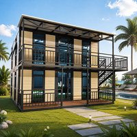 Casa Contenedor Dúplex Expandible con Entresuelo, Casa Modular Multifamiliar, Contenedor Tipo Cobertizo, Casa Portátil de Dos Pisos