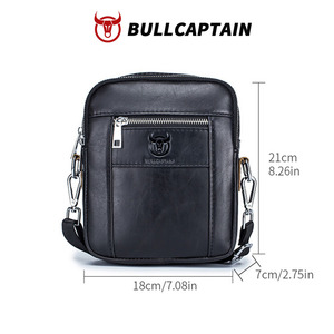 Sac à bandoulière en cuir véritable pour homme BULLCAPTAIN, style japonais, décontracté, été, avec logo personnalisé, poche, petit sac à dos de voyage - Product Image 5