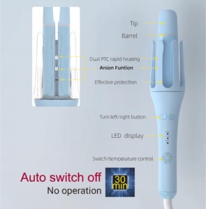 Fer à boucler automatique professionnel en céramique, double tension, rotatif, technologie ionique, chauffe rapide, température LED - Product Image 4