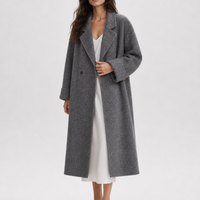 Manteau long de bureau en laine tissée écologique pour femme, doublure cachemire, collection Hiver 2026 - En stock