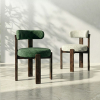 Chaise de salle à manger en bois massif de style Mid-Century Modern, siège rond rembourré en lin texturé, dossier bas, chaise de loisirs