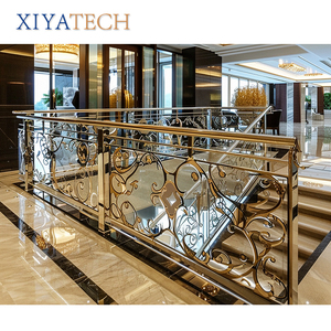 XIYATECH 새로운 디자인 럭셔리 실내 알루미늄 난간 인테리어 용 조각 꽃 패턴 알루미늄 계단 난간 - Product Image 1