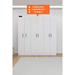 Armario Moderno Blanco de 6 Puertas con 4 Cajones y 13 Estantes, Gran Capacidad de Almacenamiento, Armario Plegable Independiente para Dormitorio - Product Image 4