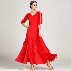 गर्म बिक्री सेक्सी महिलाओं लड़कियों अभ्यास नृत्य पहनने लाल काले लघु आस्तीन बॉलरूम साल्सा टैंगो पोशाक