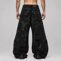 DiZNEW Schwarze Acid-Wash Baggy Cargo Jeans für Herren Multi-Taschen Distressed Weites Bein Hosen High Street Streetwear Kundenspezifischer Hersteller