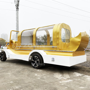 รถศพไฟฟ้าสีเหลืองขาวทรงรถบรรทุกวินเทจ ห้องดูศพแบบโค้งโปร่งใส - Product Image 4