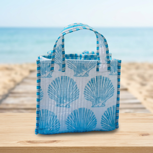 Bolso Tote de Lona Acolchada de Algodón con Asas a Rayas Azules, Cierre de Cremallera, para Uso Diario, Viajes, Playa, Compras, Estilo Veraniego, para Mujer - Product Image 4