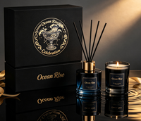 Coffret Cadeau d'Aromathérapie avec Bougie Parfumée en Cire de Soja et Diffuseur à Bâtonnets, Doublure en Satin Écologique pour Cadeaux de Mariage et de Fêtes