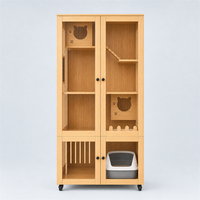 Villa pour chat en bois d'intérieur avec bac à litière, meuble pour chat à plusieurs niveaux, meuble pour chat sur roulettes
