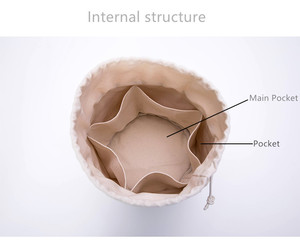 Sac de maquillage en toile et coton biologique 100% écologique avec cordon de serrage et compartiment à bijoux, design unique à fond rond - Product Image 2