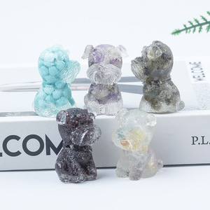 Figura Decorativa <span class=keywords><strong>de</strong></span> Perro Cachorro <span class=keywords><strong>de</strong></span> Resina con Grava <span class=keywords><strong>de</strong></span> Cristal, Amatista y Citrino para Decoración del Hogar, Venta al por Mayor - Product Image 2