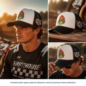 Casquette Trucker Personnalisée avec Logo Blanc Noir Léopard Argyle, Broderie 3D Équipe Motocross MX, Casquette Snapback en Maille à 6 Panneaux, Faible MOQ - Product Image 3