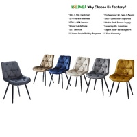 Chaise de salle à manger rembourrée en velours avec pieds en métal, surpiqûres cannelées, cadre latéral incurvé de luxe, support dorsal ergonomique