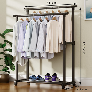 Séchoir à linge mobile simple et double barre, grande capacité, pour intérieur, rangement et suspension des vêtements - Product Image 3