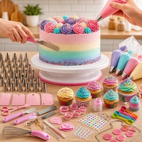 Ensemble de décoration de gâteaux professionnel de 356 pièces, 53 embouts de pâtisserie, plateau tournant, grattoirs, outils pour la pâte à sucre, moules à cupcakes, 4 couleurs