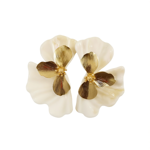 ER2601-23NG ต่างหูแบบติดหูดีไซน์เปลือกหอยลายดอกไม้ชุบทองวินเทจ - Product Image 2