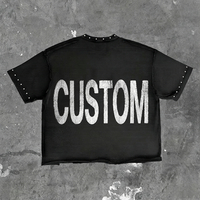 T-shirt streetwear personnalisé pour homme 280 g/m² coupe oversize carrée courte avec strass, imprimé DTG, motif graphique, effet délavé vintage