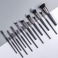 GR139 RTS Vente en gros de pinceaux de maquillage professionnels personnalisés à étiquette privée, 15 pièces, manche en bois gris, vegan, pour le maquillage du visage
