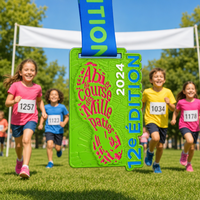 Médaille rectangulaire 3D avec empreinte de pied pour enfants, course scolaire amusante, 12e anniversaire, vente en gros d'usine de sport, alliage de zinc personnalisé, émail souple