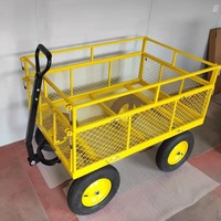 Chariot de jardin en acier Chariot utilitaire pliable à plat robuste en métal 700kgs Poignée 2-en-1 Chariot à mailles pour ferme et cour