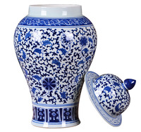 Vase en céramique bleu et blanc antique avec couvercle, décoration intérieure classique chinoise, vase de table pour la maison