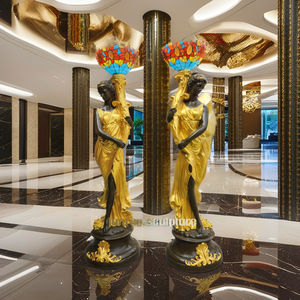 Luxe Levensgrote Kunstdecor Bronzen Tuinlamp Vrouw Standbeeld Gouden Kleur Goedkope Koperen Dansende Meisje Sculptuur Vloerlamp - Product Image 2