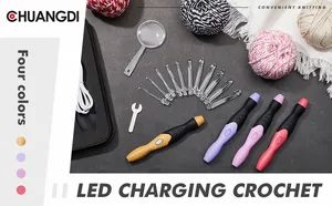 Ensemble de crochets LED <span class=keywords><strong>9</strong></span> <span class=keywords><strong>en</strong></span> 1, <span class=keywords><strong>9</strong></span> têtes interchangeables, <span class=keywords><strong>aiguilles</strong></span> à tricoter lumineuses, outil de couture, accessoires de tricot (violet) - Product Image 5
