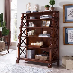 Home living room furniture cabinet bookshelf low wooden book rack solid wall American style display cherry corner bookcase
