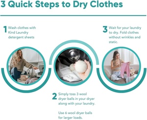 3パックホワイトショートドライタイム再利用可能オールナチュラルオーガニックウールケミカルフリードライヤーシートドライヤーボールウール - Product Image 4