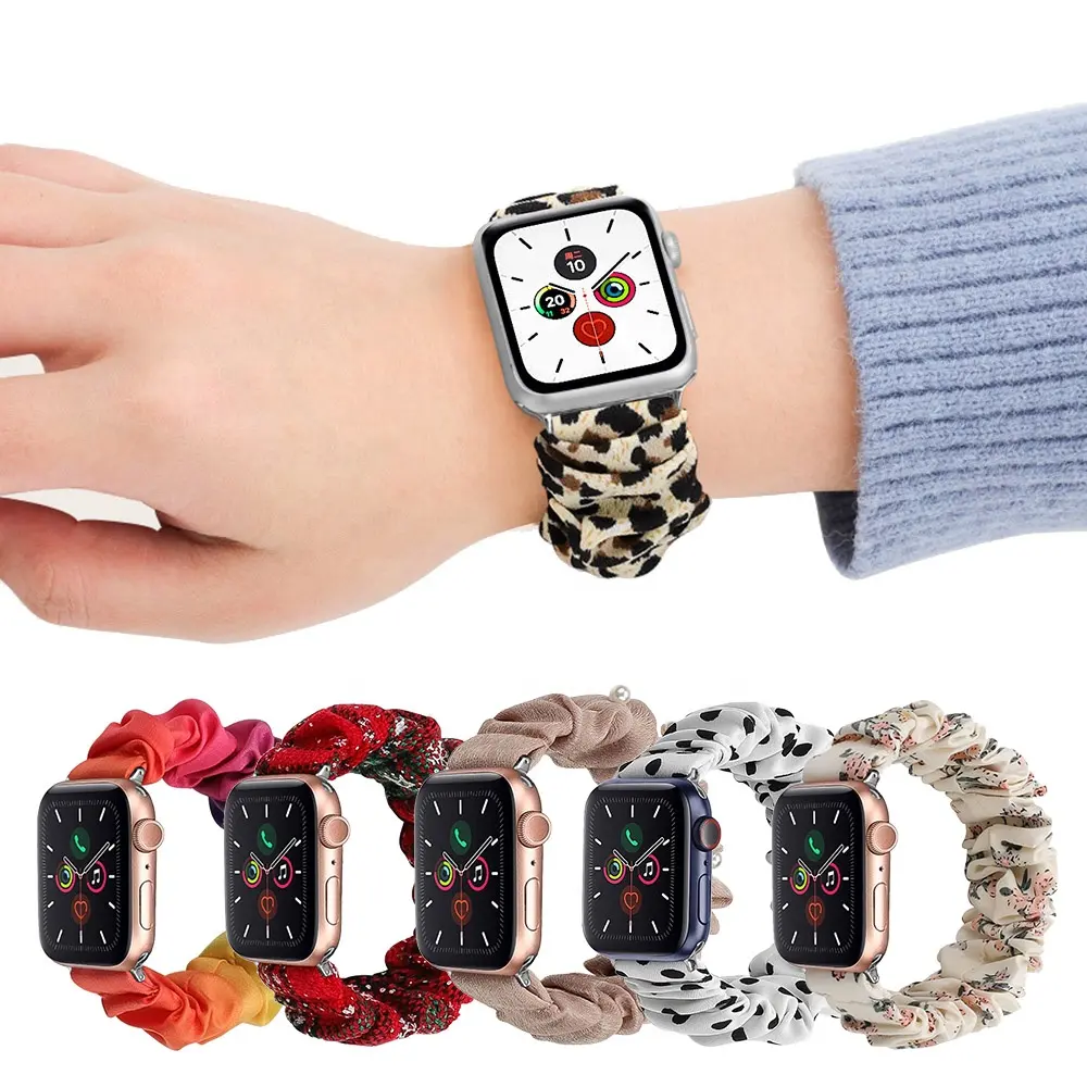 새로운 독특한 교체 손목 시계 스트랩 이동식 패션 소녀 탄성 헤어 밴드 디자인 애플 iWatch 5 6 여성 시계 밴드